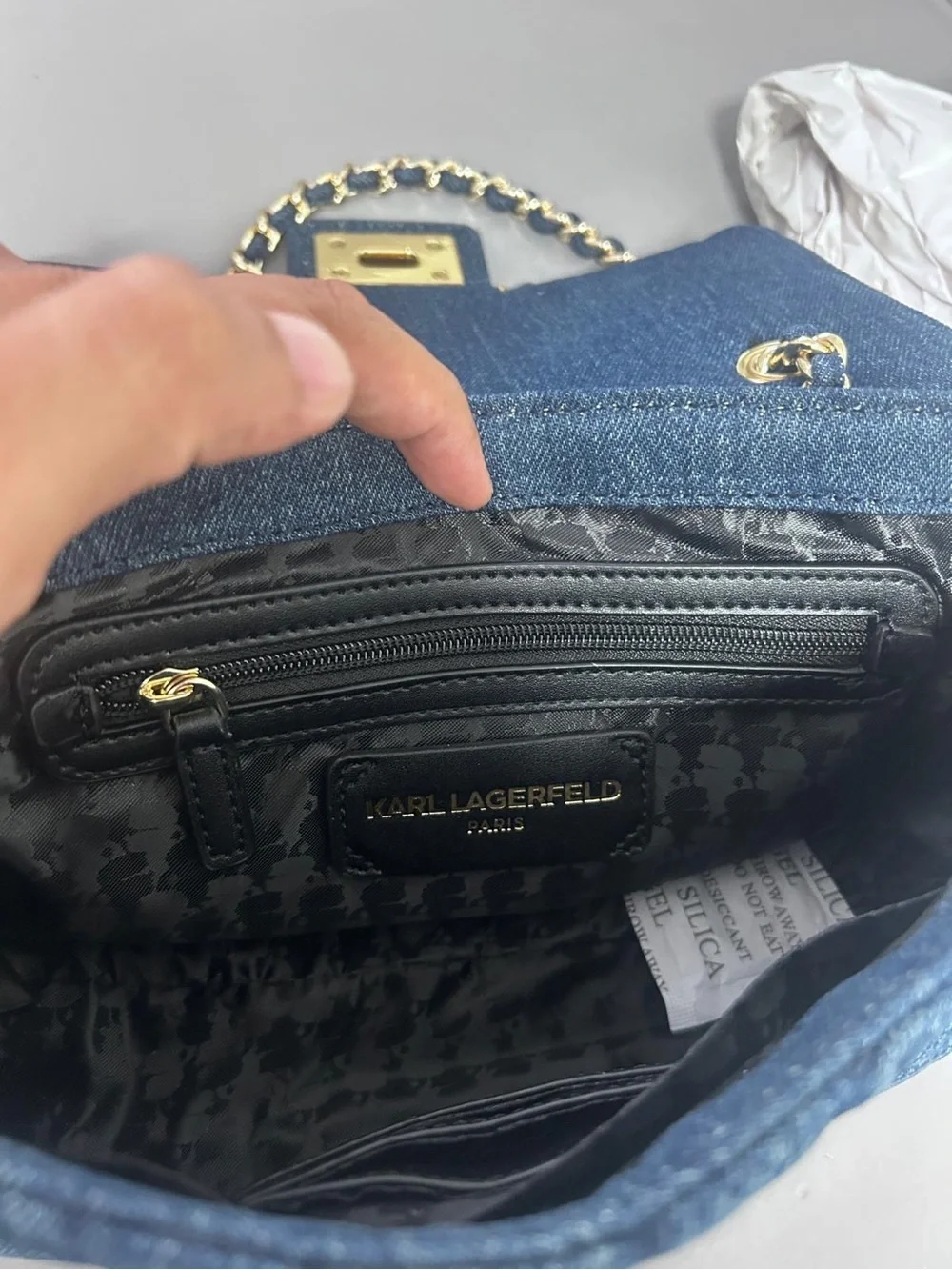 KARL LAGERFELD PARIS Blue Quilted Turn Lock Chain Strap Shoulder Bag